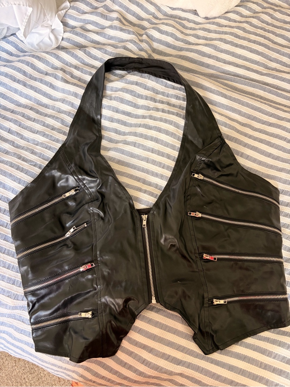 Fashion Nova Black Faux Leather Zip-Front Crop Top